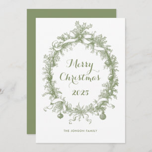 Toile De Juoy Sage Green Vintage Christmas Photo Holiday Card