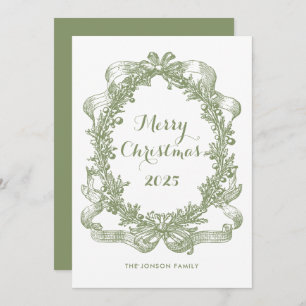 Toile De Juoy Sage Green Vintage Christmas Photo Holiday Card