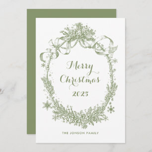 Toile De Juoy Sage Green Vintage Christmas Photo Holiday Card