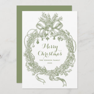 Toile De Juoy Sage Green Vintage Christmas Photo Holiday Card