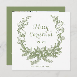 Toile De Juoy Sage Green Vintage Christmas Photo Holiday Card