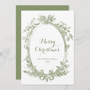 Toile De Juoy Sage Green Vintage Christmas Photo Holiday Card