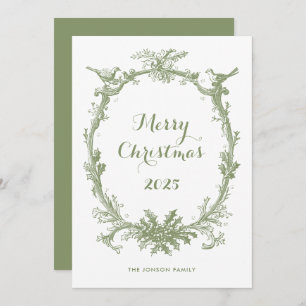 Toile De Juoy Sage Green Vintage Christmas Photo Holiday Card