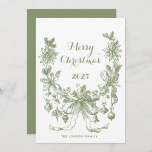Toile De Juoy Sage Green Vintage Christmas Photo Holiday Card