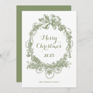 Toile De Juoy Sage Green Vintage Christmas Photo Holiday Card