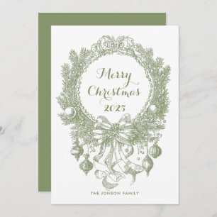 Toile De Juoy Sage Green Vintage Christmas Photo Holiday Card