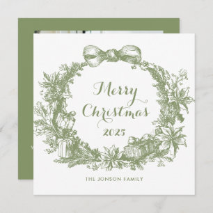 Toile De Juoy Sage Green Vintage Christmas Photo Holiday Card