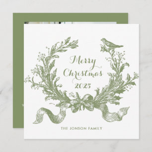 Toile De Juoy Sage Green Vintage Christmas Photo Holiday Card
