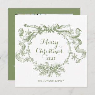 Toile De Juoy Sage Green Vintage Christmas Photo Holiday Card