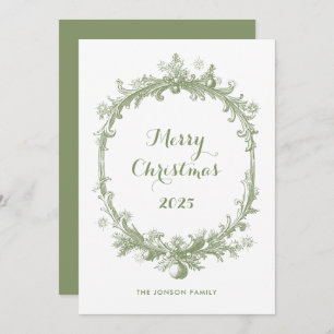 Toile De Juoy Sage Green Vintage Christmas Photo Holiday Card