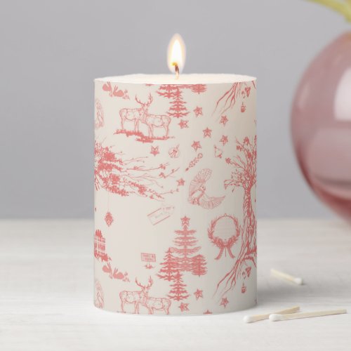 Toile Du Jouy in Red Pillar Candle