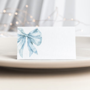 Toile Dusty Blue Bow bridal shower place card