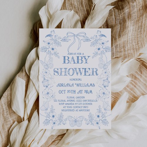 Toile Dusty Blue Boy Baby Shower Invitation