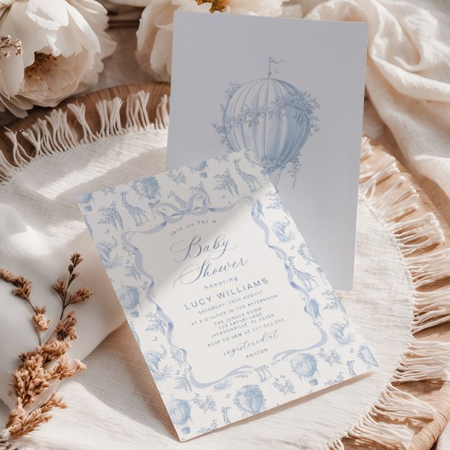 Toile Elegant Safari How air balloon Baby shower Invitation (Creator Uploaded)