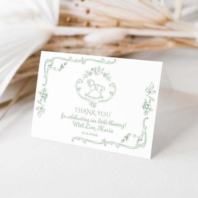Toile Elegant Sage green rocking horse Thank you Card (Creator Uploaded)