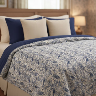 Toile Fleurie Blue White Bird Pattern Duvet Cover
