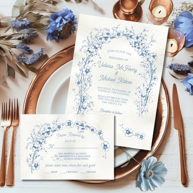 Toile Floral Arch Simple Wedding RSVP Invitation (Creator Uploaded)