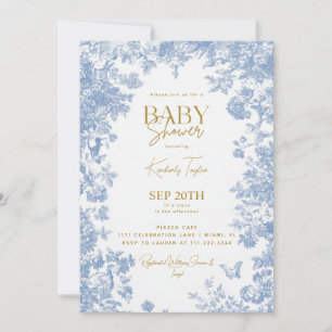Toile Floral Blue Baby Shower Invitation