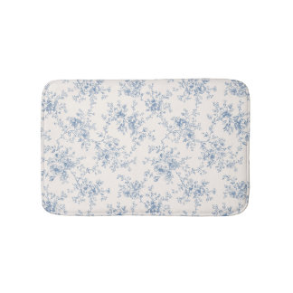 Toile Floral Bouquet Blue Cream Vintage Botanical Bath Mat