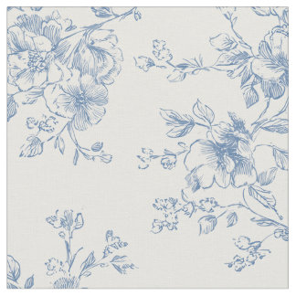 Toile Floral Bouquet Blue Cream Vintage Botanical Fabric
