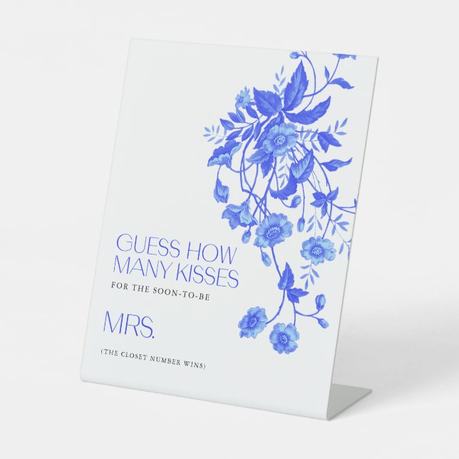 Toile Floral Bridal Shower Guess How Many Kisses Pedestal Sign (Front)