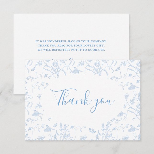 Toile Floral Bridal Shower Thank You Card (Front/Back)