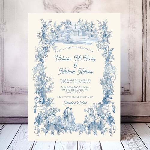 Toile Floral chateau Wedding Invitation