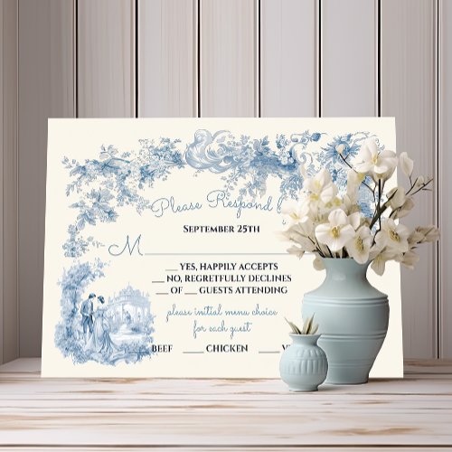 Toile Floral chateau Wedding RSVP Invitation