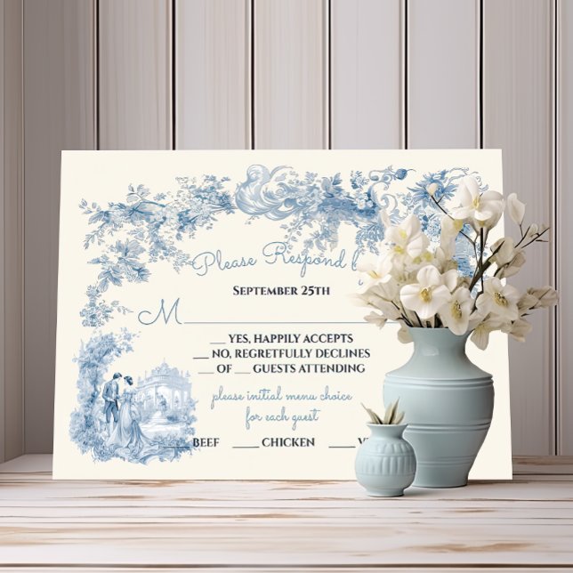 Toile Floral chateau Wedding RSVP Invitation (Creator Uploaded)