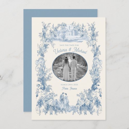 Toile Floral chateau Wedding Save the Date Photo Invitation