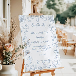 Toile floral garden Blue Bridal Shower Welcome Foam Board