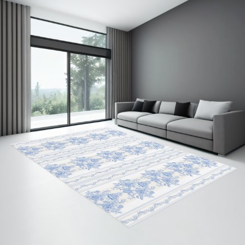 Toile floral patternbluewhitebaroque vintage rug