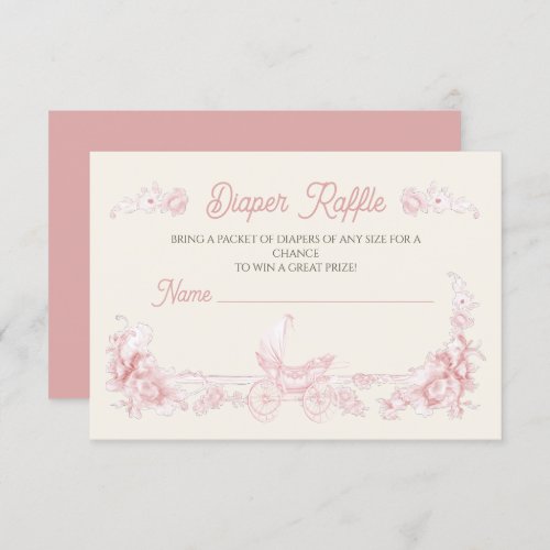 Toile Floral Pink Teddy Bear Diaper Raffle Invitation