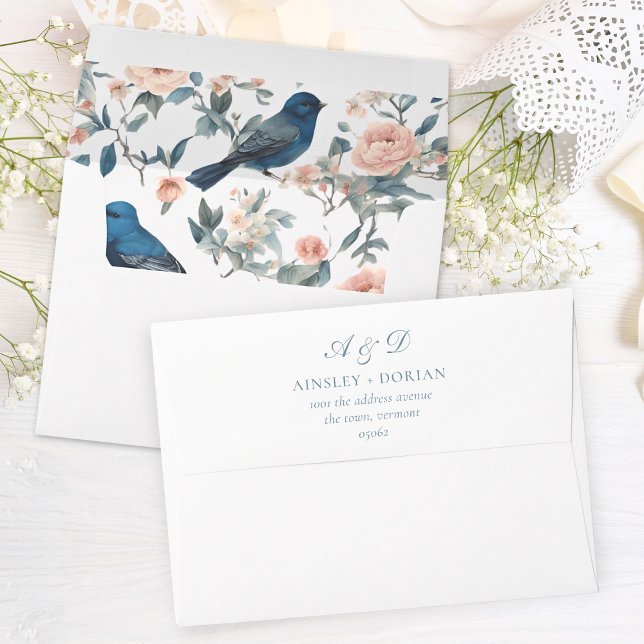 Toile French Blue Floral Chinoiserie Wedding Envelope (Creator Uploaded)