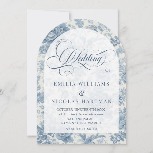 Toile French Floral Wedding All In One  Invitation (Front)