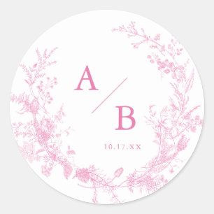 Toile French Pink Wedding Monogram Classic Round Sticker