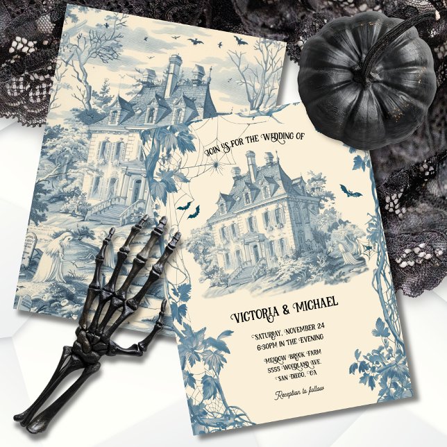 Toile Ghostly Halloween chateau Wedding Invitation (Creator Uploaded)