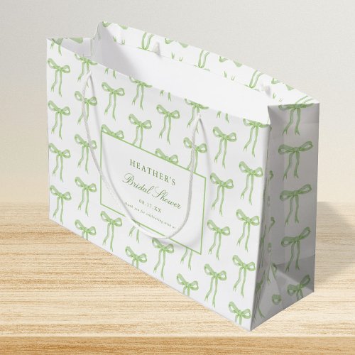 Toile Green Bow Tying The Knot Blue Bridal Shower  Large Gift Bag