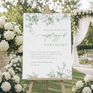 Toile Green Floral Unplugged Ceremony Sign
