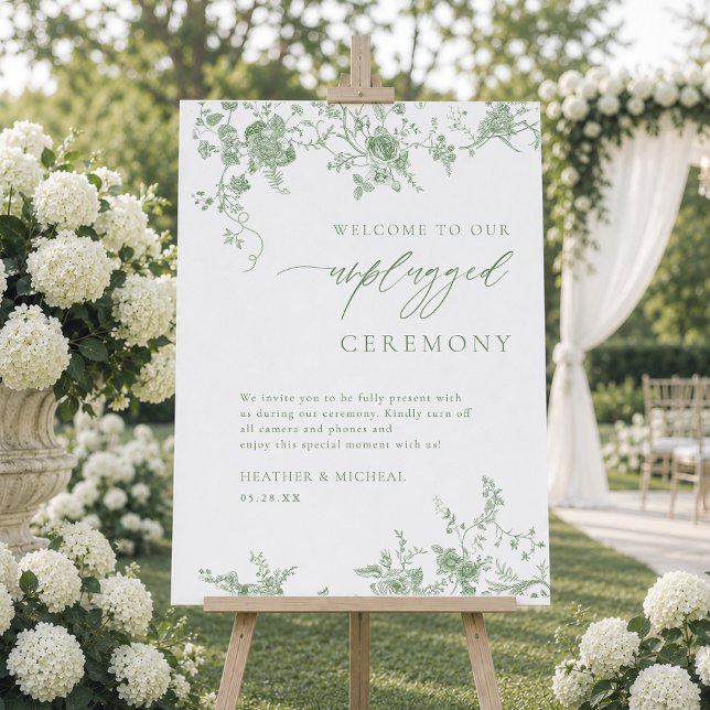 Toile Green Floral Unplugged Ceremony Sign (Creator Uploaded)