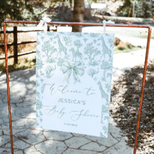 Toile Green Safari animals Baby shower Welcome Foam Board
