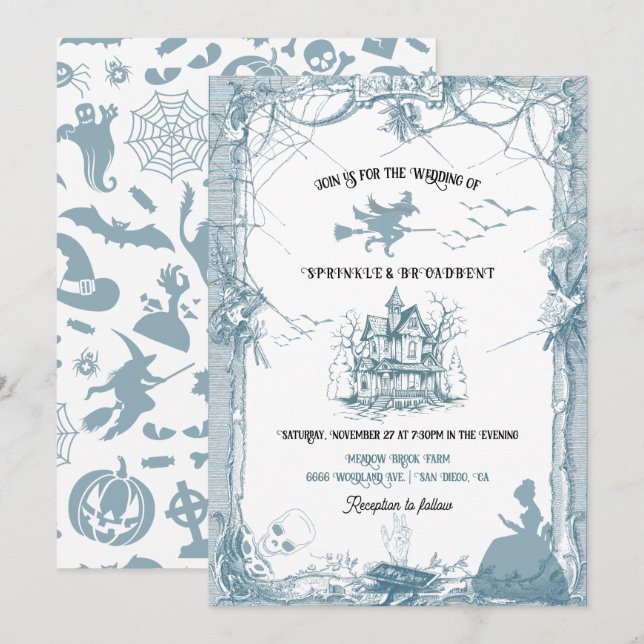Toile Halloween chateau Wedding Invitation (Front/Back)