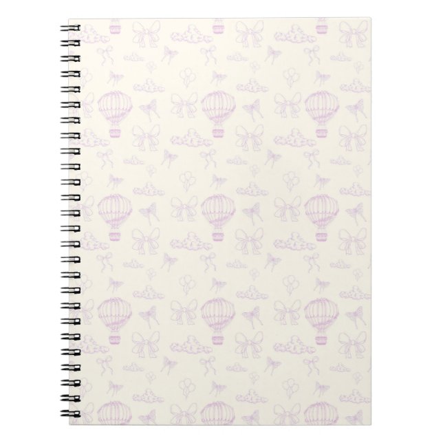 Toile Hot Air-Balloon And Bows Seamless Pattern Notebook (Front)