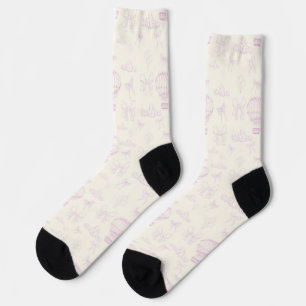Toile Hot Air-Balloon And Bows Seamless Pattern Socks