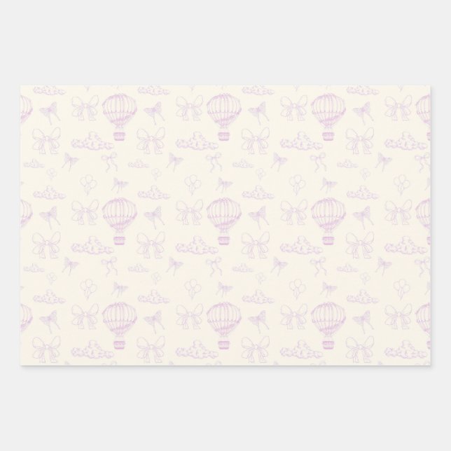 Toile Hot Air-Balloon And Bows Seamless Pattern Wrapping Paper Sheets (Front)