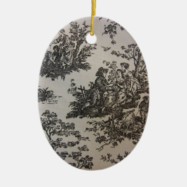 Toile in Black & White Ceramic Ornament (Front)