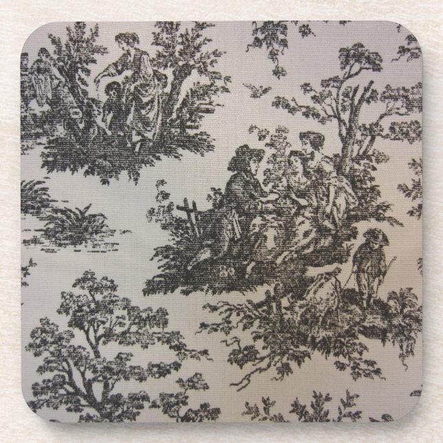 Toile in Black & White Drink Coaster (Front)