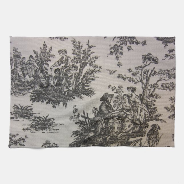 Toile in Black & White Kitchen Towel (Horizontal)