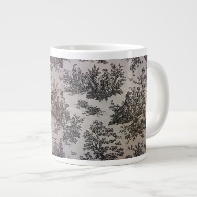 Toile in Black & White Large Coffee Mug (Front Right)
