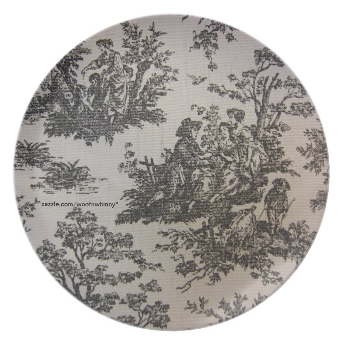Toile in Black & White Party Plates